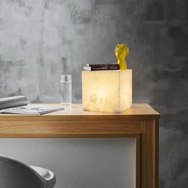 Janet Alabaster Cubic Table Lamp, Bedside Table Lamp