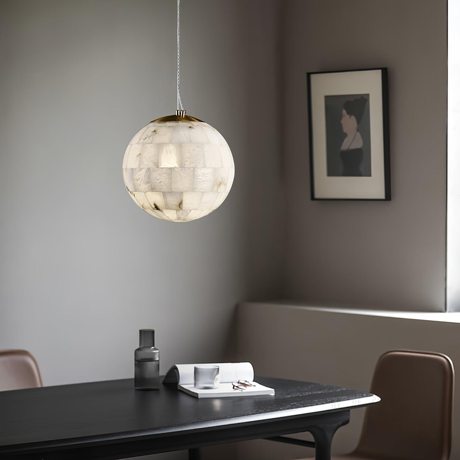 Elegant Alabaster Brass Ball Pendant Light 11" Diameter