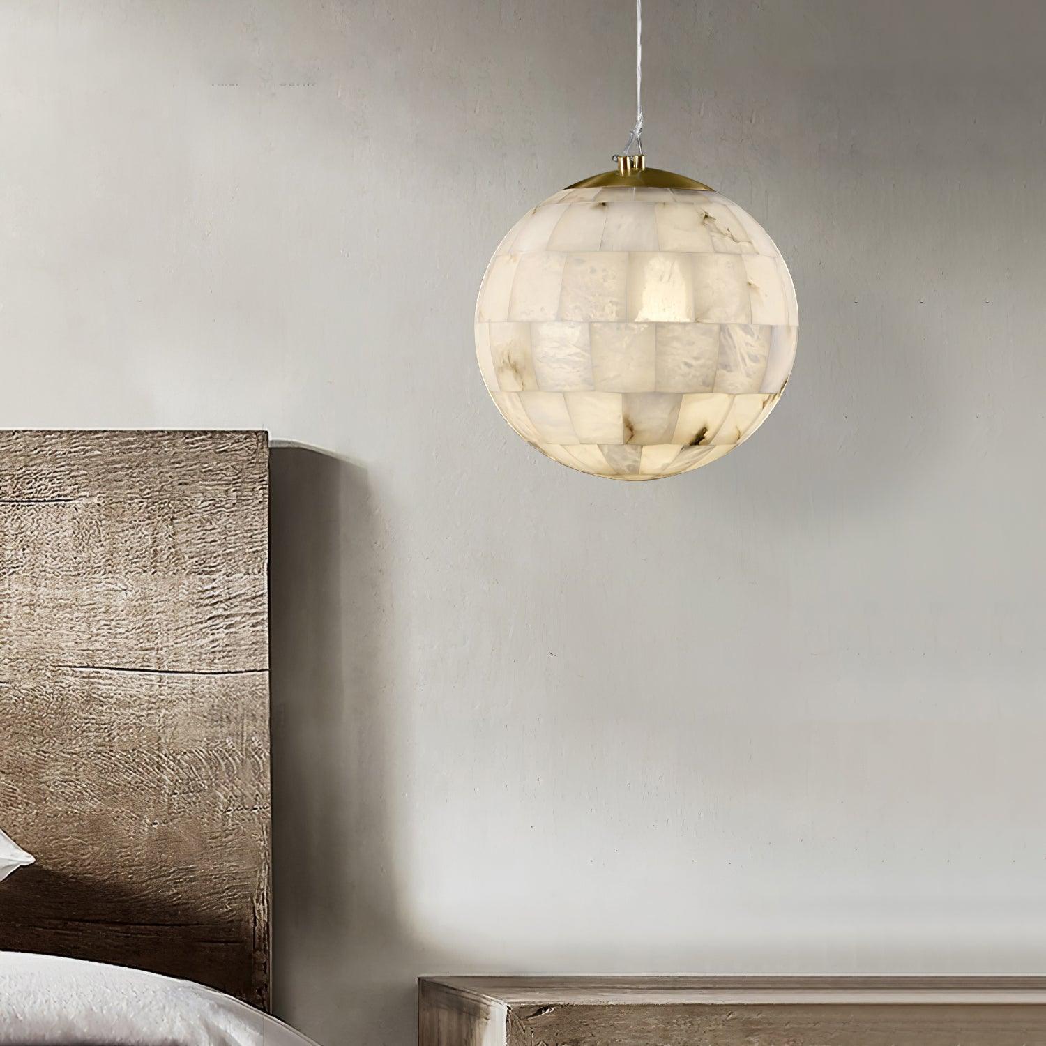 Elegant Alabaster Brass Ball Pendant Light 11" Diameter