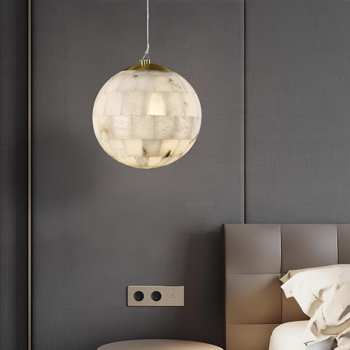 Elegant Alabaster Brass Ball Pendant Light 11" Diameter
