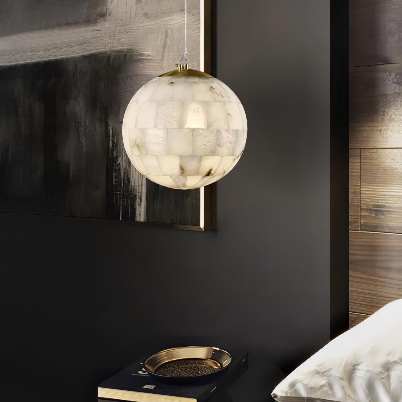 Elegant Alabaster Brass Ball Pendant Light 11" Diameter