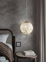 Elegant Alabaster Brass Ball Pendant Light 11" Diameter