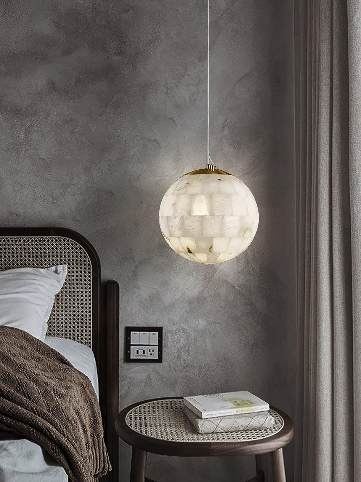 Elegant Alabaster Brass Ball Pendant Light 11" Diameter