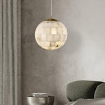 Elegant Alabaster Brass Ball Pendant Light 11" Diameter