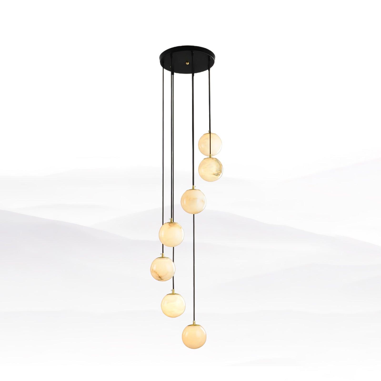 Elegant Alabaster Balls Cluster Chandelier with LED Glow