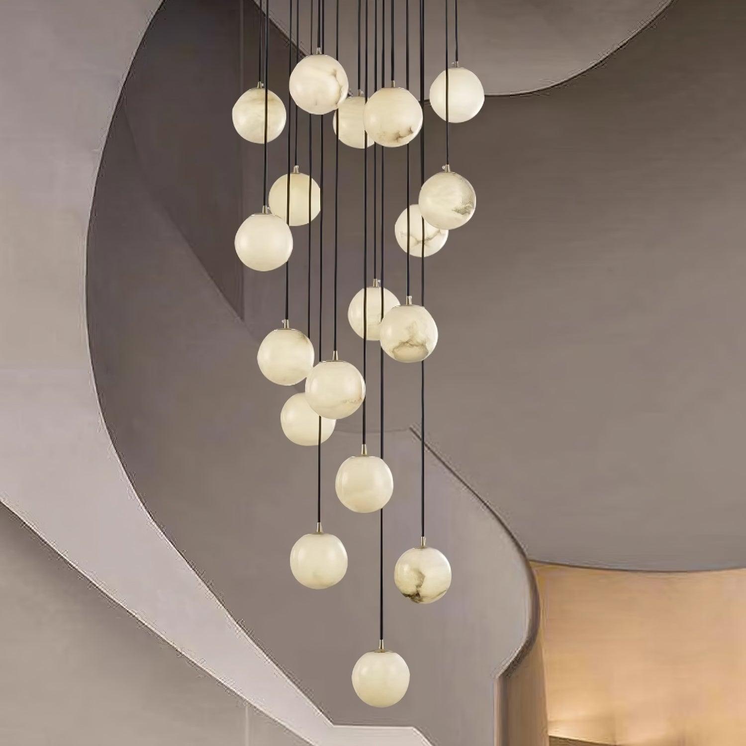 Elegant Alabaster Balls Cluster Chandelier with LED Glow