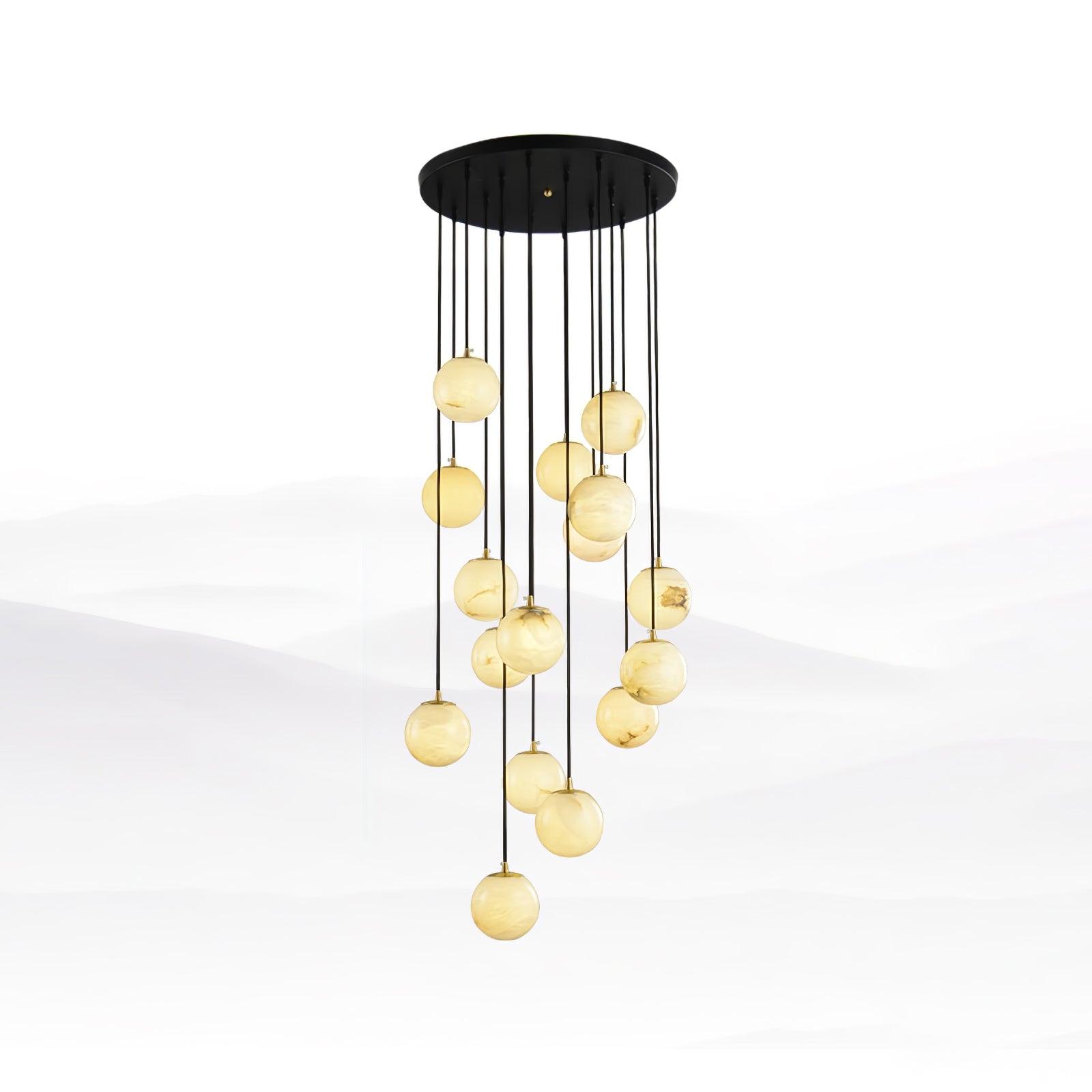 Elegant Alabaster Balls Cluster Chandelier with LED Glow