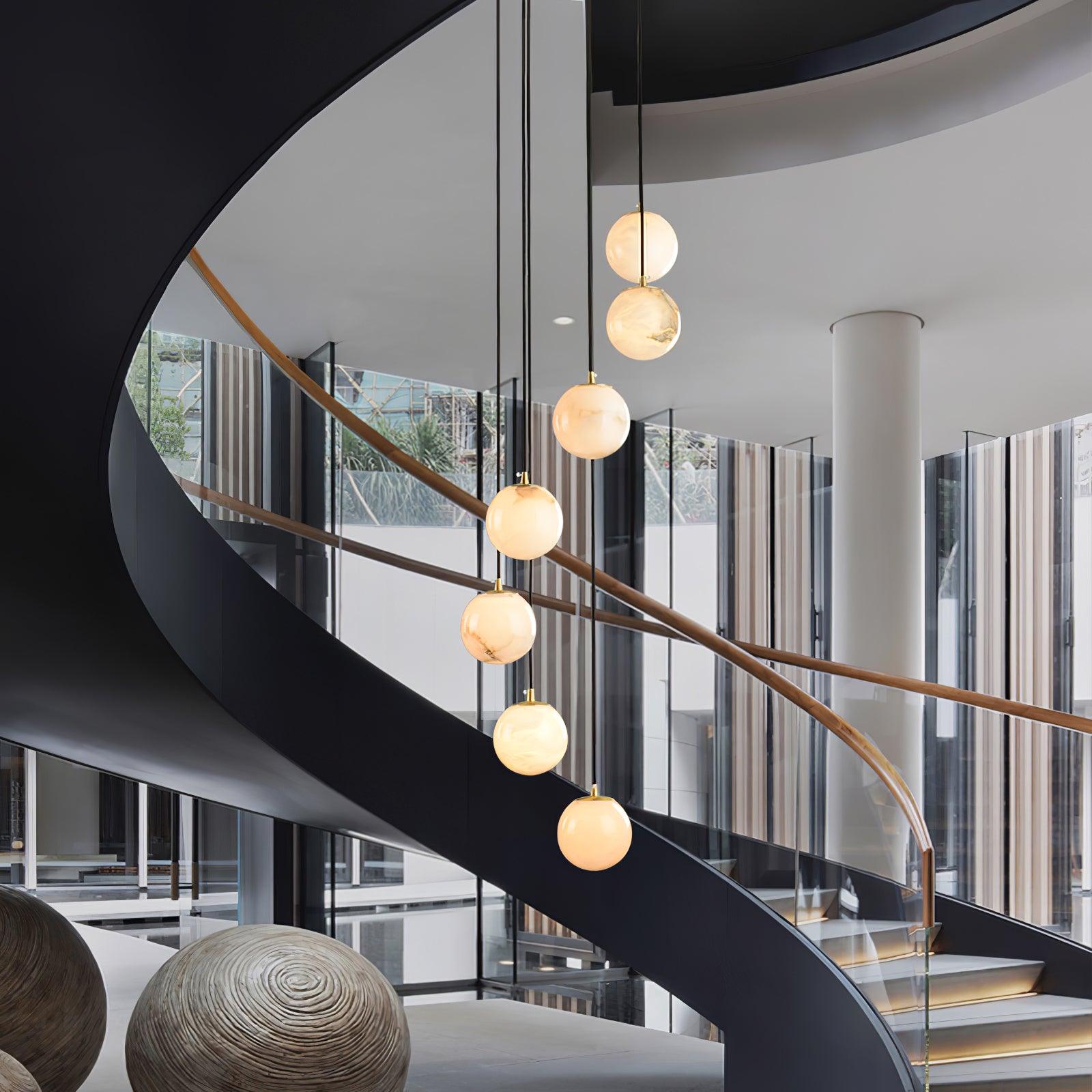Elegant Alabaster Balls Cluster Chandelier with LED Glow