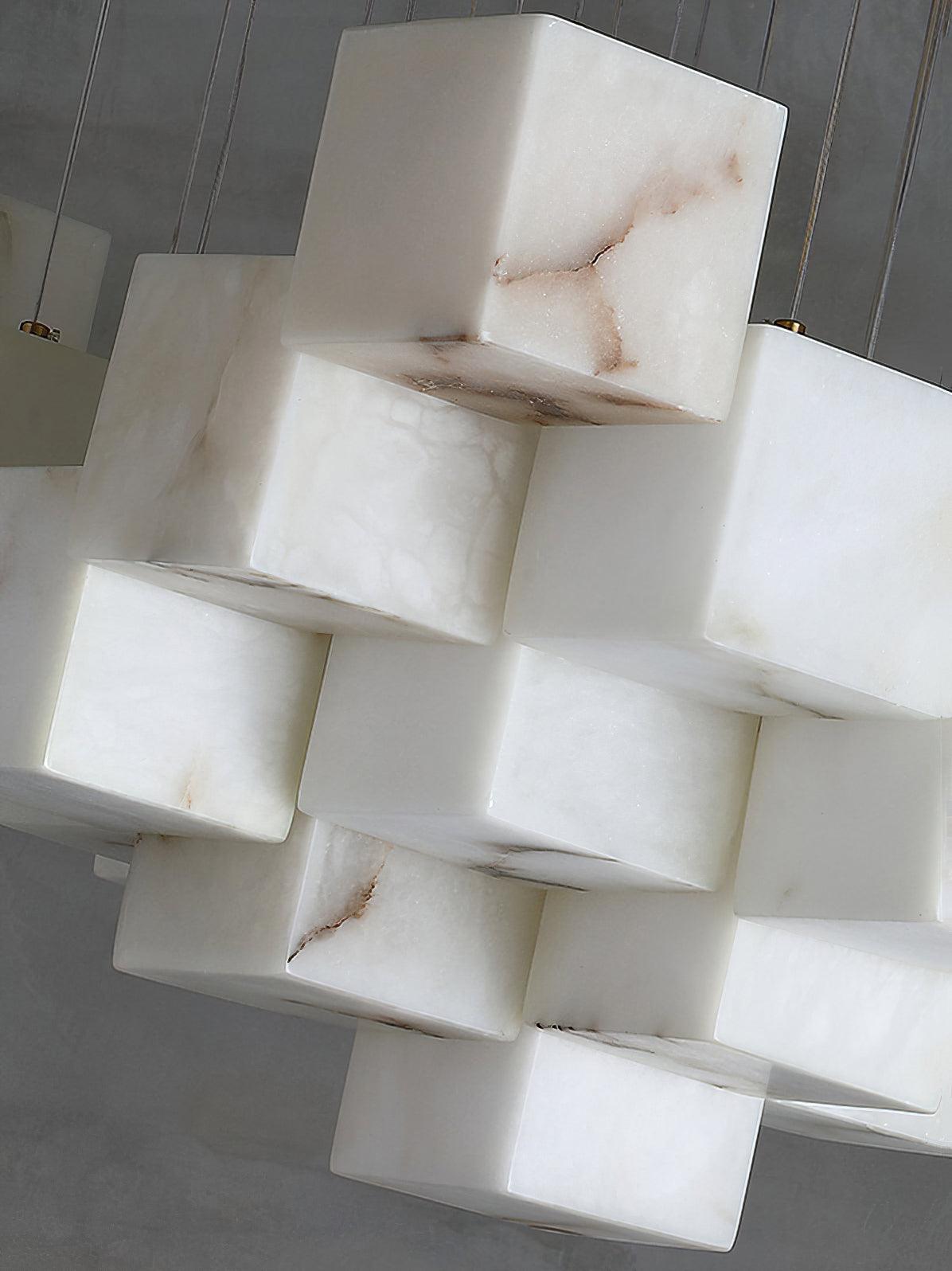 Gold White Alabaster Box Pendant Light – Geometric Ceiling Fixture