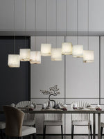 Gold White Alabaster Box Pendant Light – Geometric Ceiling Fixture