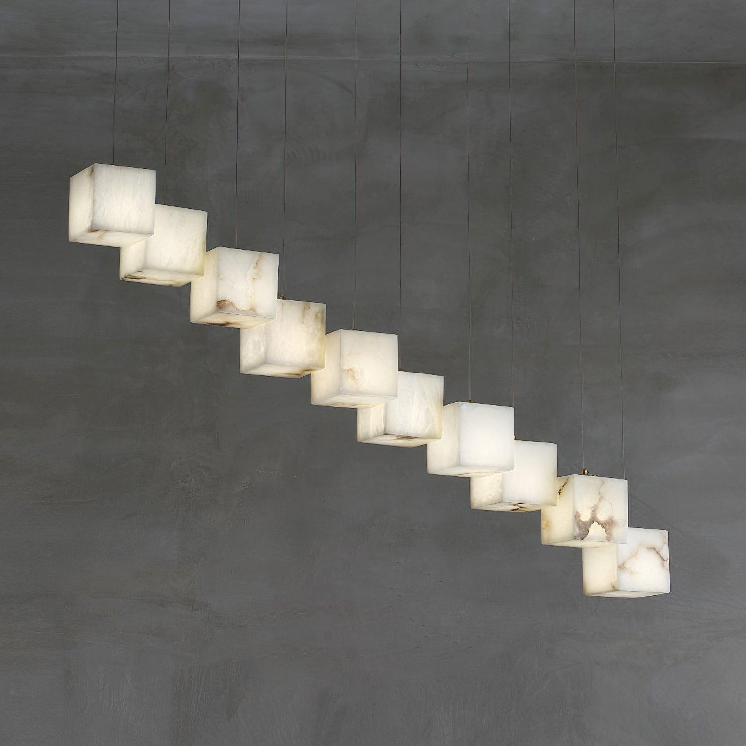 Gold White Alabaster Box Pendant Light – Geometric Ceiling Fixture