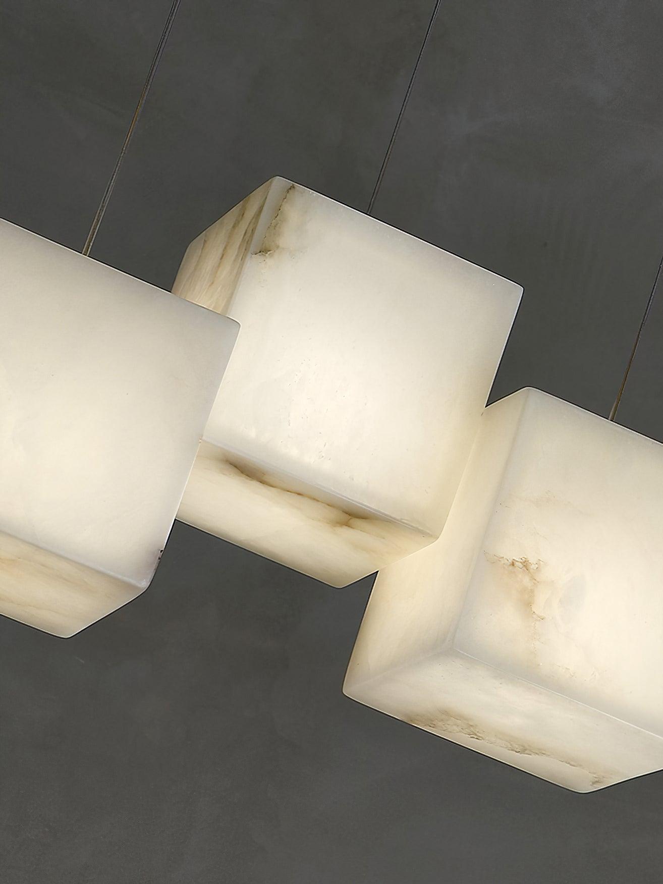 Gold White Alabaster Box Pendant Light – Geometric Ceiling Fixture