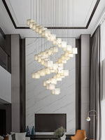 Gold White Alabaster Box Pendant Light – Geometric Ceiling Fixture