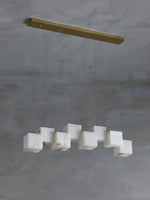 Gold White Alabaster Box Pendant Light – Geometric Ceiling Fixture