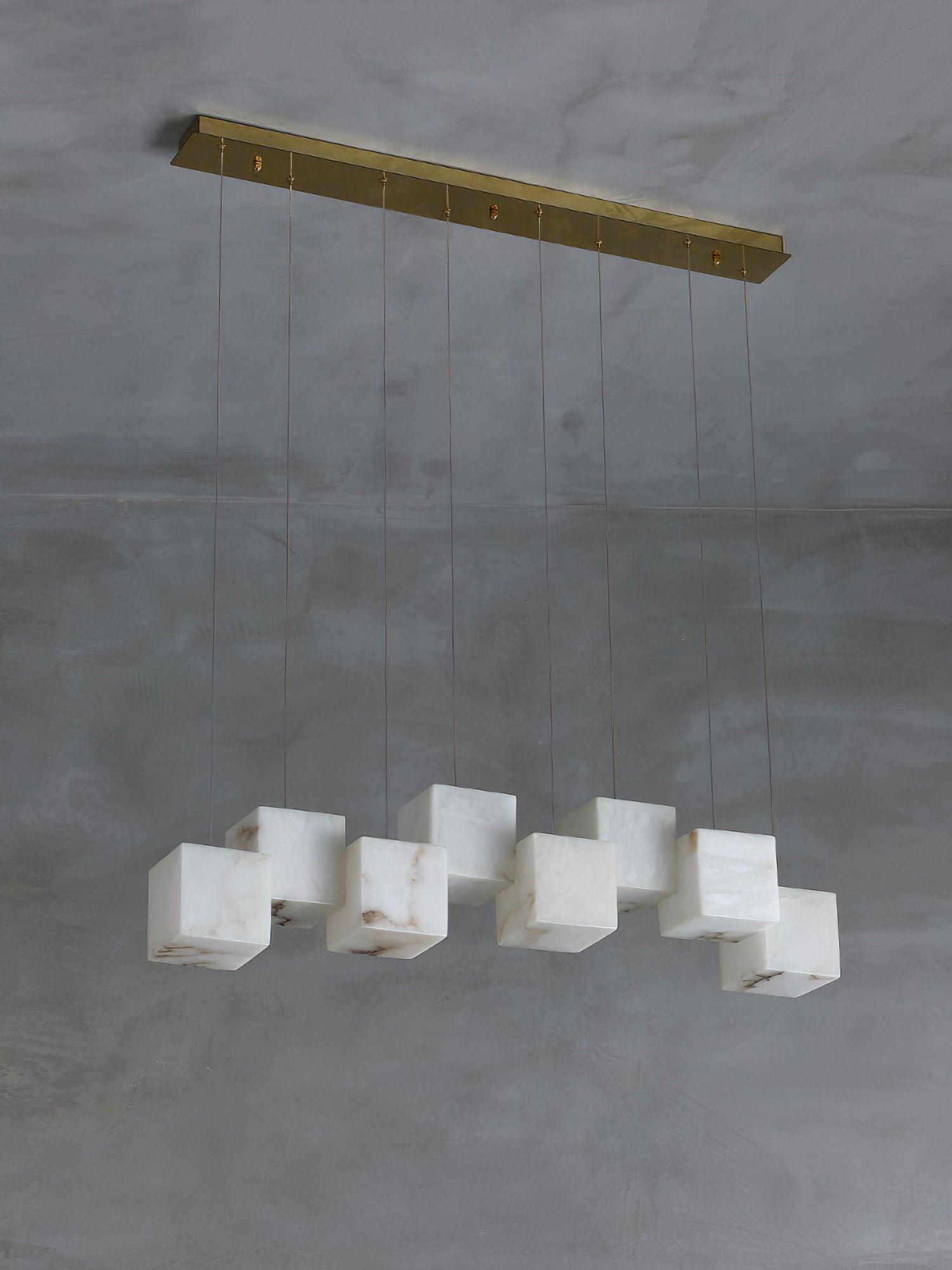 Gold White Alabaster Box Pendant Light – Geometric Ceiling Fixture