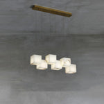Gold White Alabaster Box Pendant Light – Geometric Ceiling Fixture