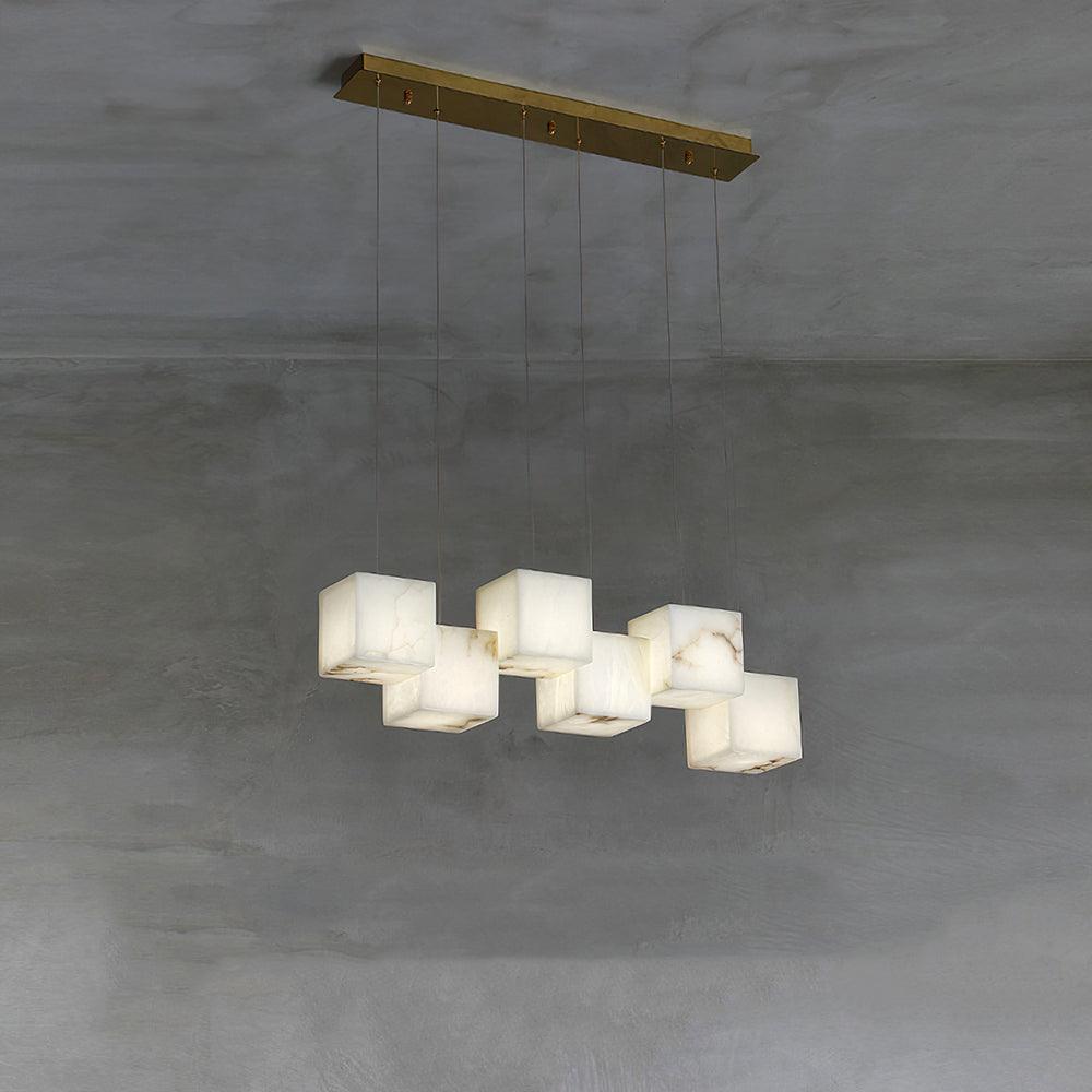 Gold White Alabaster Box Pendant Light – Geometric Ceiling Fixture