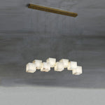 Gold White Alabaster Box Pendant Light – Geometric Ceiling Fixture