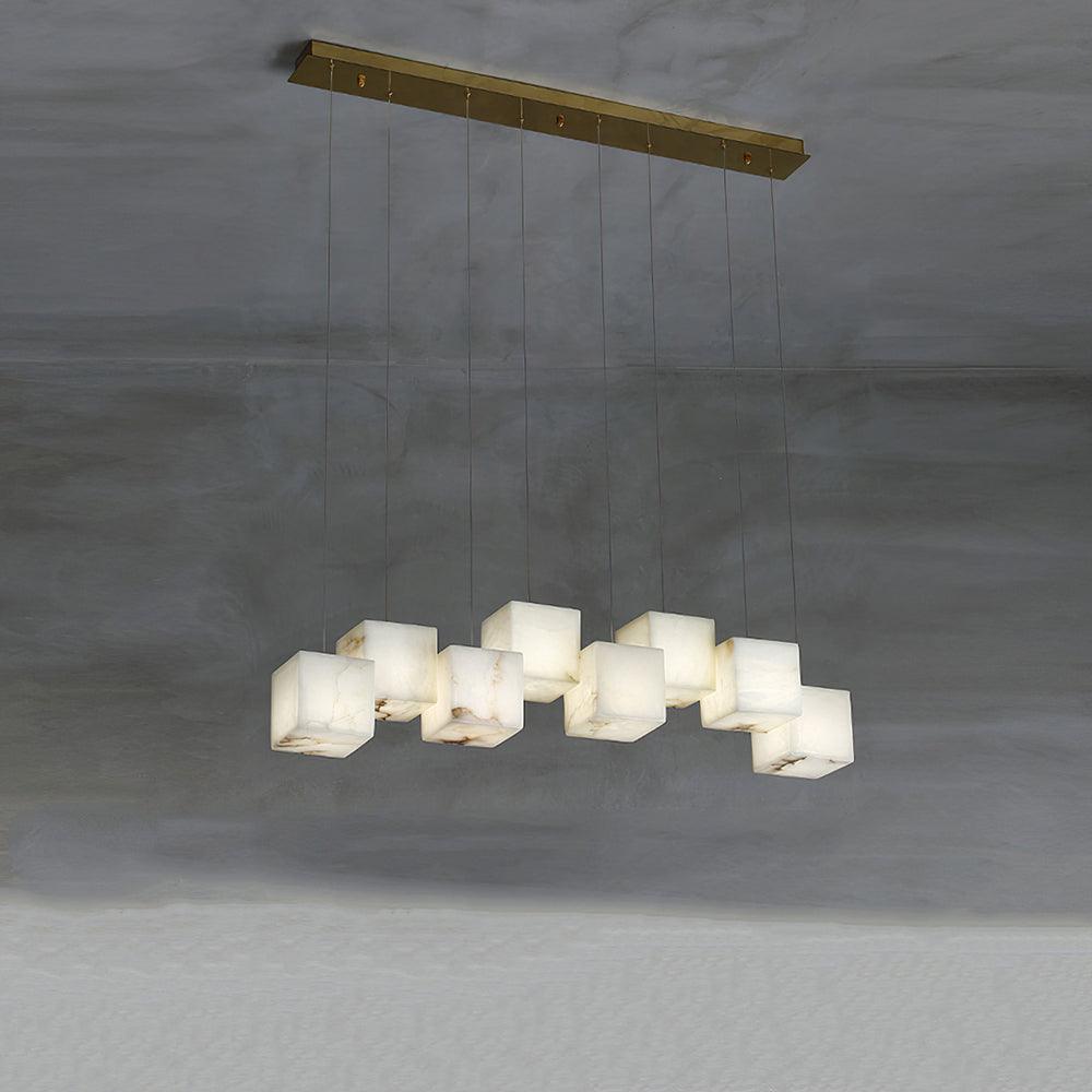 Gold White Alabaster Box Pendant Light – Geometric Ceiling Fixture