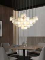 Gold White Alabaster Box Pendant Light – Geometric Ceiling Fixture