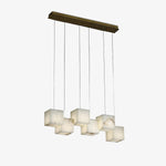 Gold White Alabaster Box Pendant Light – Geometric Ceiling Fixture