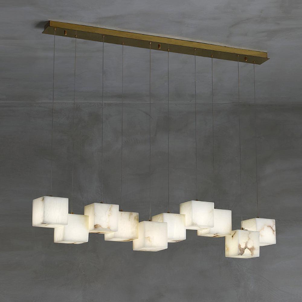 Gold White Alabaster Box Pendant Light – Geometric Ceiling Fixture