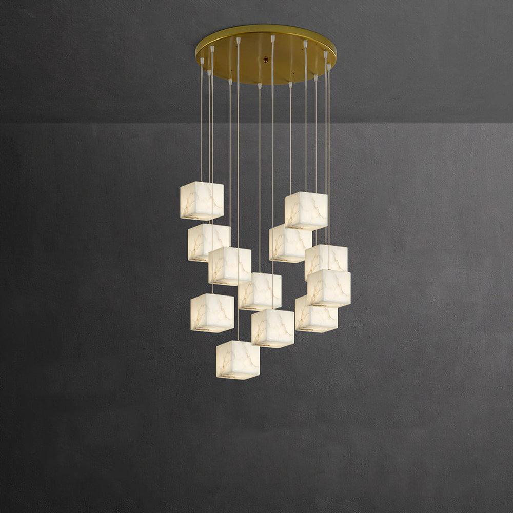 Gold White Alabaster Box Pendant Light – Geometric Ceiling Fixture