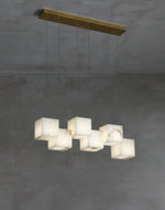 Gold White Alabaster Box Pendant Light – Geometric Ceiling Fixture