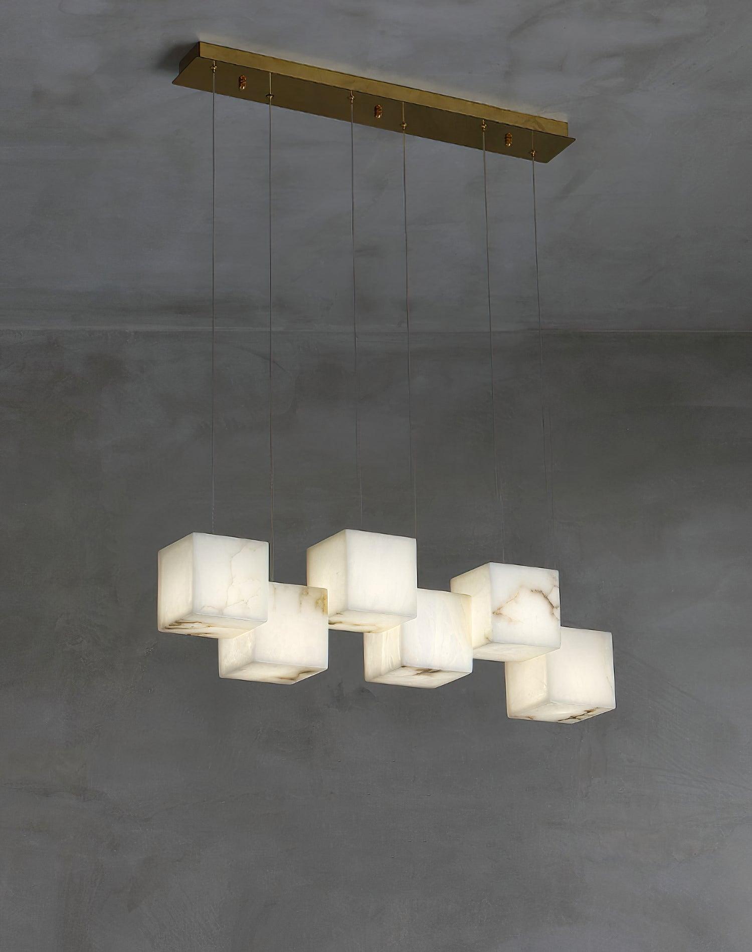 Gold White Alabaster Box Pendant Light – Geometric Ceiling Fixture