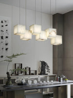 Gold White Alabaster Box Pendant Light – Geometric Ceiling Fixture