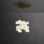Gold White Alabaster Box Pendant Light – Geometric Ceiling Fixture