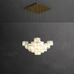 Gold White Alabaster Box Pendant Light – Geometric Ceiling Fixture