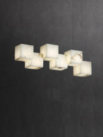 Gold White Alabaster Box Pendant Light – Geometric Ceiling Fixture