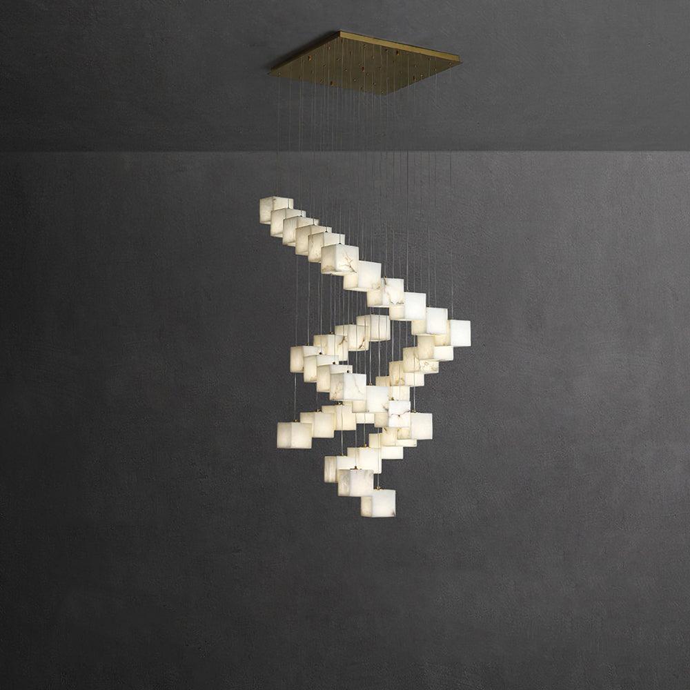 Gold White Alabaster Box Pendant Light – Geometric Ceiling Fixture