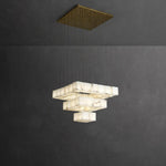 Gold White Alabaster Box Pendant Light – Geometric Ceiling Fixture