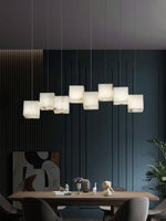 Gold White Alabaster Box Pendant Light – Geometric Ceiling Fixture