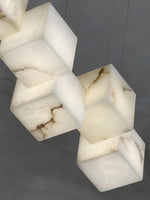 Gold White Alabaster Box Pendant Light – Geometric Ceiling Fixture
