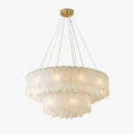 Alabaster Cascade Tiered Chandelier – Luxury Brass & White Ceiling Light