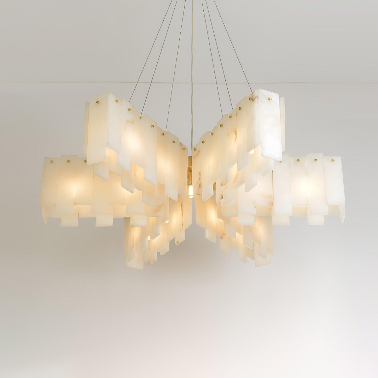 Alabaster Cascade Tiered Chandelier – Luxury Brass & White Ceiling Light