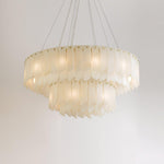 Alabaster Cascade Tiered Chandelier – Luxury Brass & White Ceiling Light