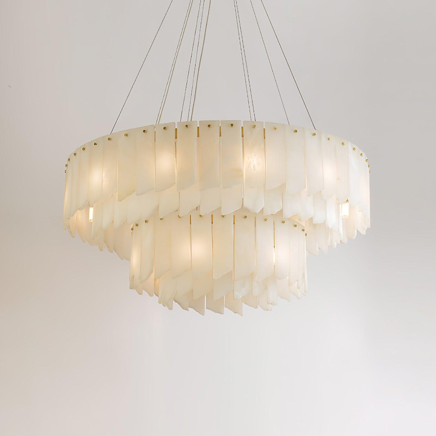 Alabaster Cascade Tiered Chandelier – Luxury Brass & White Ceiling Light