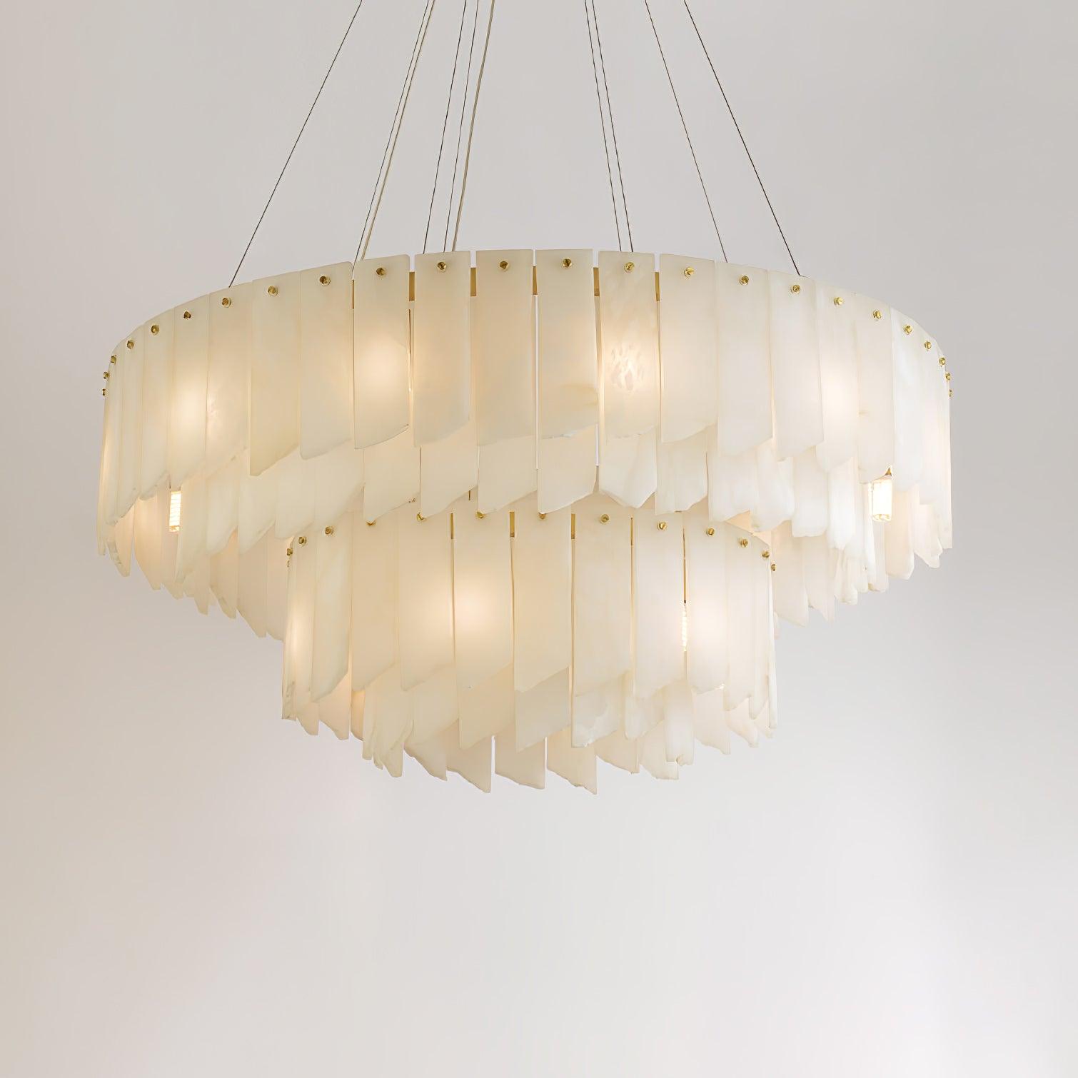 Alabaster Cascade Tiered Chandelier – Luxury Brass & White Ceiling Light