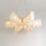 Alabaster Cascade Tiered Chandelier – Luxury Brass & White Ceiling Light