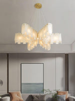 Alabaster Cascade Tiered Chandelier – Luxury Brass & White Ceiling Light