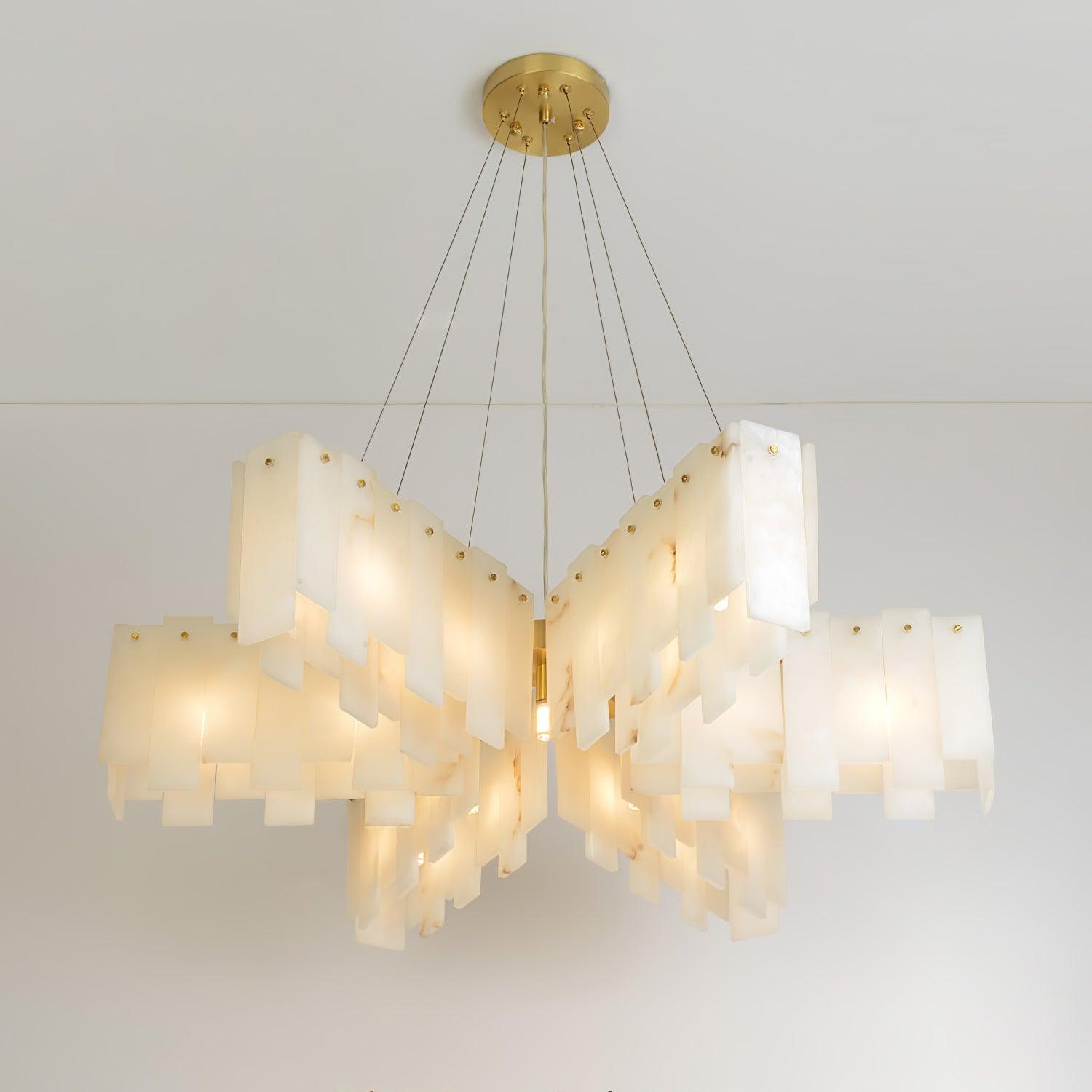 Alabaster Cascade Tiered Chandelier – Luxury Brass & White Ceiling Light