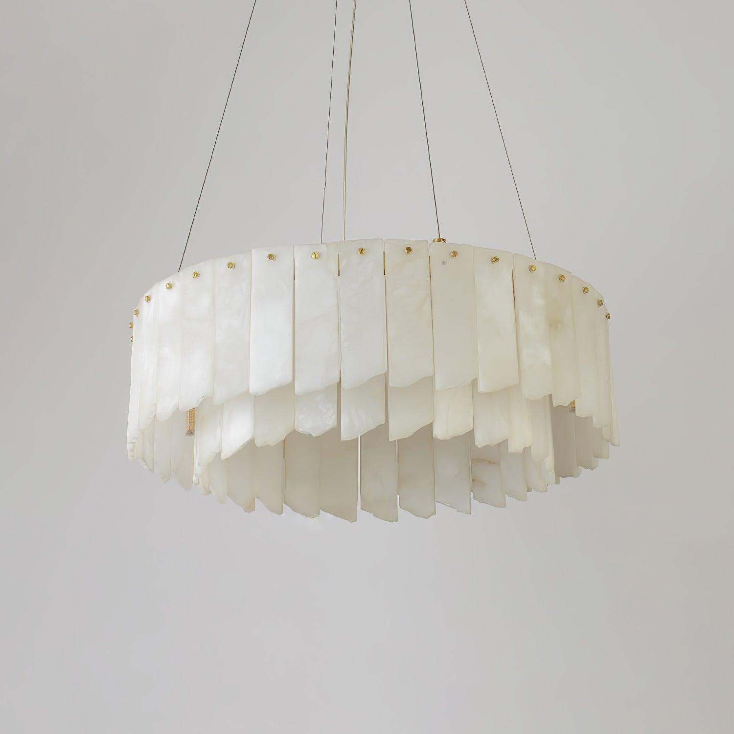 Alabaster Cascade Tiered Chandelier – Luxury Brass & White Ceiling Light