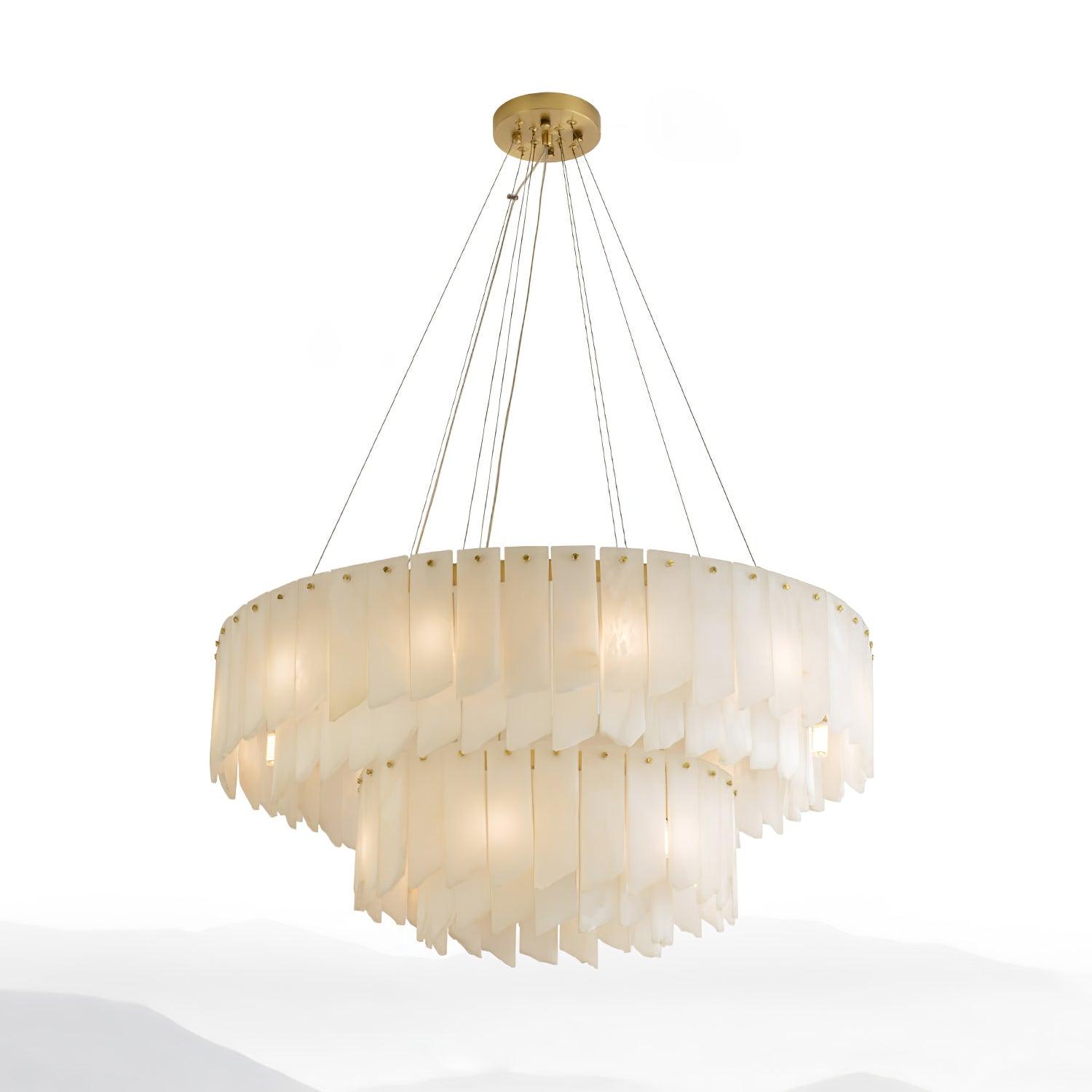Alabaster Cascade Tiered Chandelier – Luxury Brass & White Ceiling Light