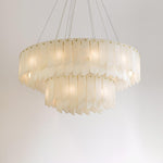 Alabaster Cascade Tiered Chandelier – Luxury Brass & White Ceiling Light