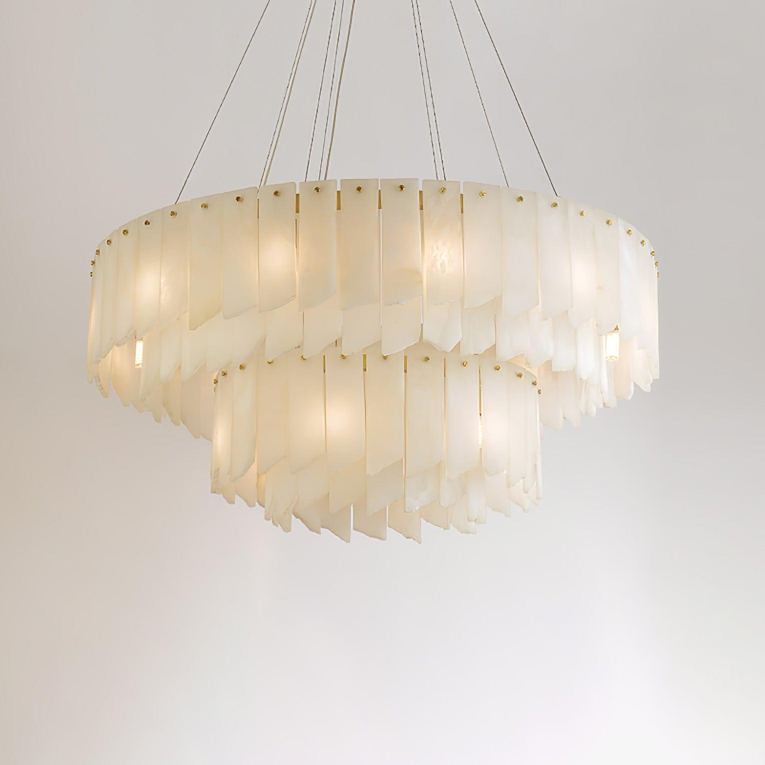 Alabaster Cascade Tiered Chandelier – Luxury Brass & White Ceiling Light