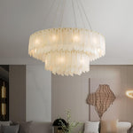 Alabaster Cascade Tiered Chandelier – Luxury Brass & White Ceiling Light